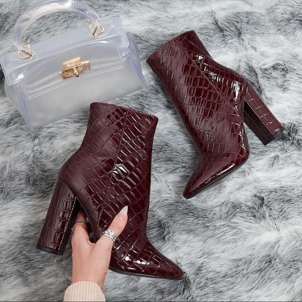 SOLD ❌ Burgundy Croc Ankle Booties